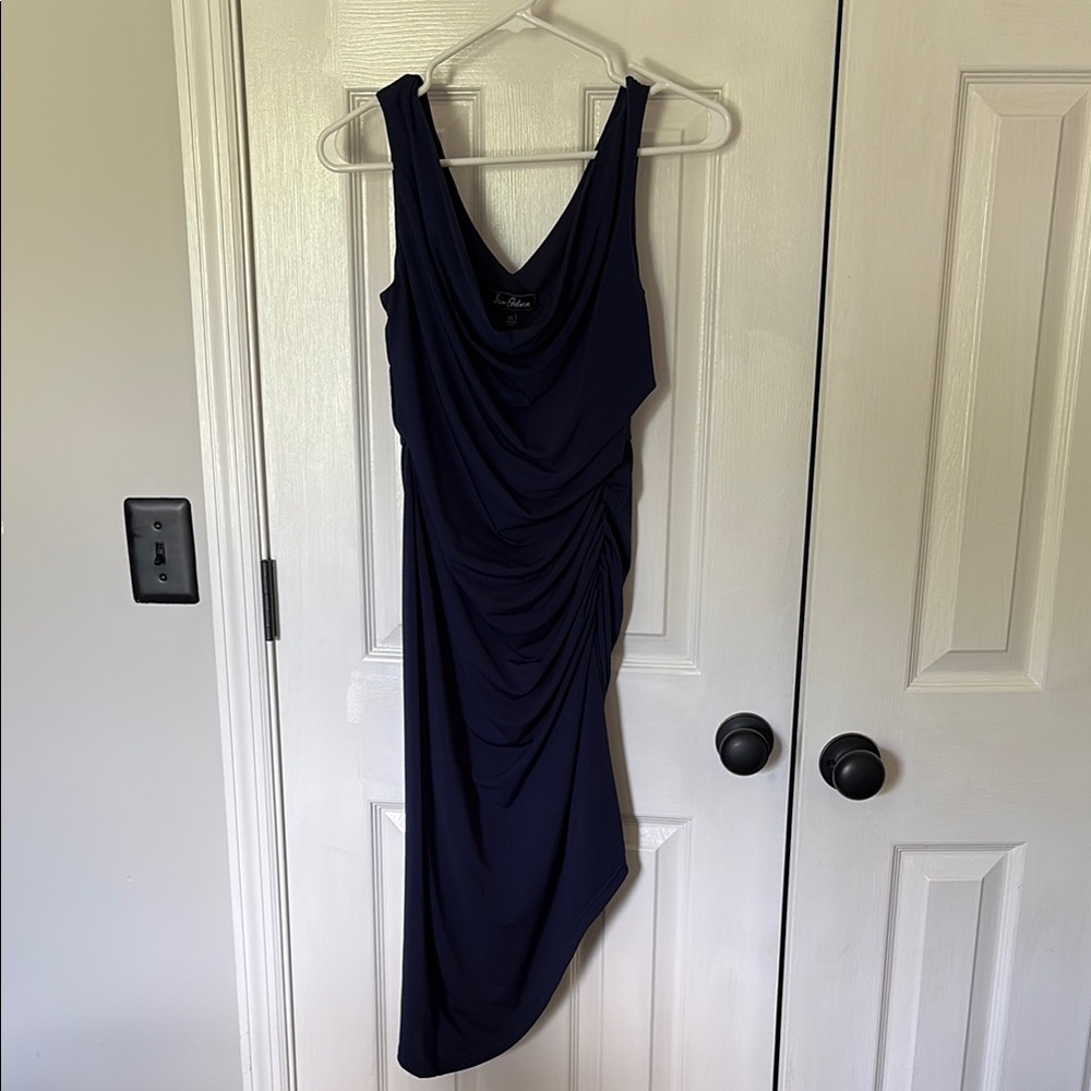 Sam Edelman Blue Asymmetrical Ruched Cocktail Dress